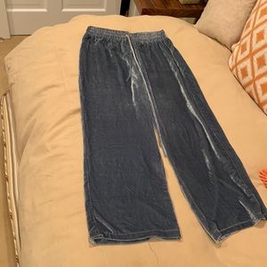 Blue velvet wide leg pants